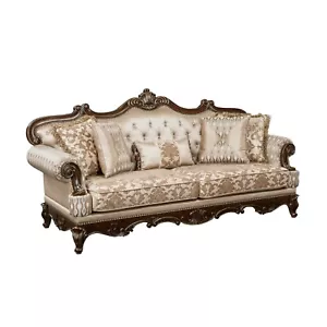CHENILLE & SILK CARVED WOOD FAUX CRYSTAL TUFTED ROLLED ARM SOFA FURNITURE - Picture 1 of 6