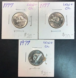 Lote de 3 níqueles 1977 de Canadá 5 centavos ***7 variedades bajas*** todas las opciones sin usar - Imagen 1 de 2