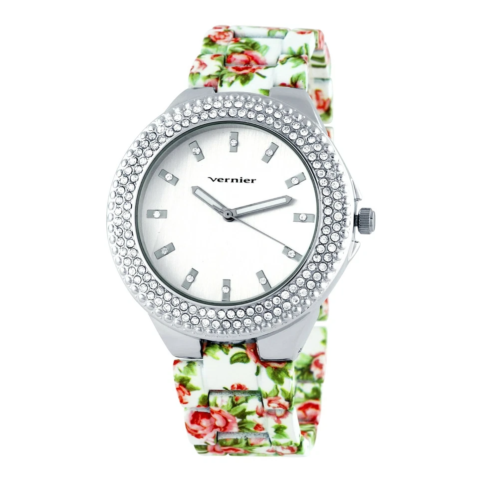 Vernier VNR11167WT Silver Dial White,Red,& Green Band Silver Tone Women's Watch  - Image 1 of 1
