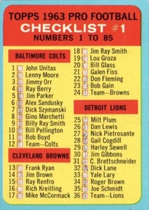 Lista de verificación de fútbol Topps 1963 #85 marcado E590 - Imagen 1 de 2