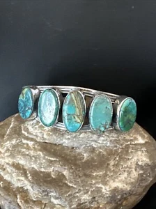 WoMen Blue Arizona Turquoise Navajo Sterling Silver 5 Stone Cuff Bracelet 16166 - Picture 1 of 12
