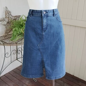 Sussan Denim Midi Skirt Blue Low Rise Jean Straight Pencil Y2K 2000s Size 10 - Picture 1 of 9