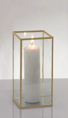 Metal Frame Glass Hurricane Candle Holder / Box. 10x10x22CM Height WeddingTable  - Image 1 of 4