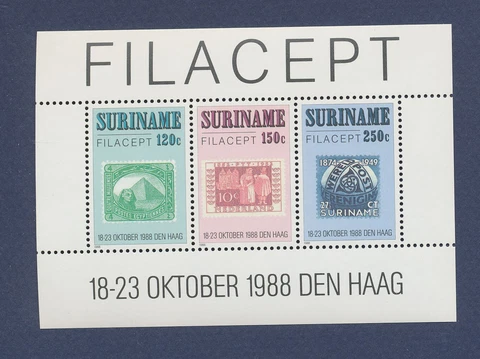 SURINAME - Scott 825 - MNH S/S - Filacept'88, stamp-on-stamp - 1988 Cover