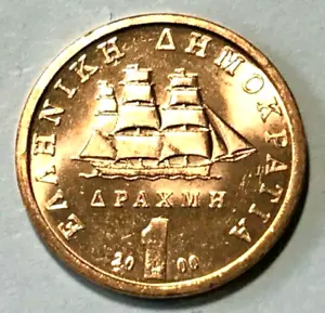 Grecia 2000 1 moneda dracma mástil Corvette barco velero - Imagen 1 de 2
