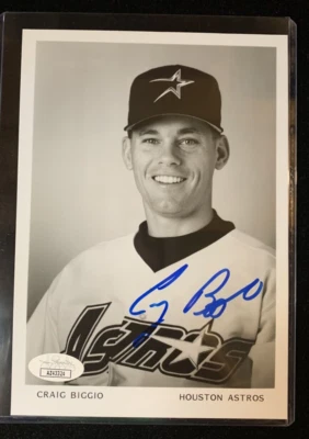 Craig Biggio Auto b&w 5x7 AUTO 1996 Houston Astros Team Issue Signed JSA Angled - Image 1 of 4