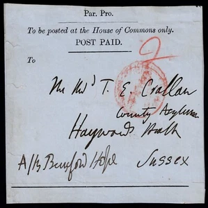 1870 c PAR PRO House of Commons Part Wrapper Beresford Hope to Sussex - Picture 1 of 2