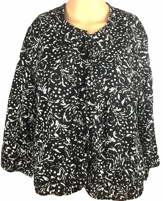 Blazer Chaqueta Mujer Lino Talla L Pequeña Abstracta Floral Negro Blanco Frente Abierto Foto 1 de 4