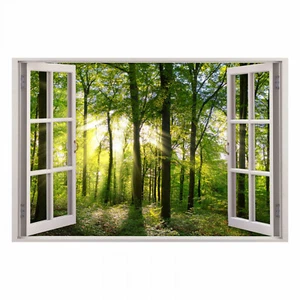 213 Adesivo Murale Finestra - Foresta Verde con Alberi - Foto 1 di 7