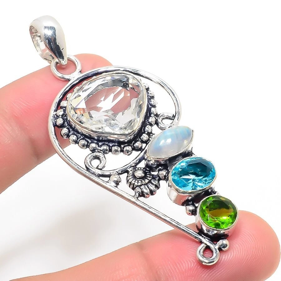 White Topaz Gemstone 925 Sterling Silver Jewelry Pendant Sz 2.10" - Image 1 of 1