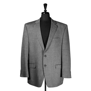 Chaps Ralph Lauren Mens Blazer Gray Herringbone Wool Lined Jacket Sport Coat 48R - Picture 1 of 9