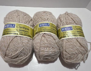 Berella Sportspun by Bernat Yarn 3 Skeins 2841 Lot AP Color Flax 3-Ply - Picture 1 of 4