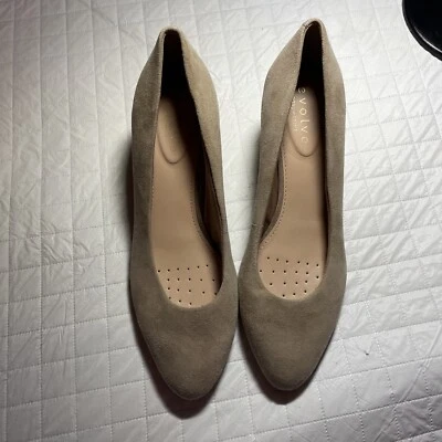 Evolve 一脚蹬庭院圆头麂皮绒粗跟工作鞋浅口鞋正装鞋 S-9M — 第 1/4 张图片