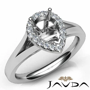 Pear Diamond Wedding Engagement Semi Mount Halo Pave Setting Ring 0.20Ctw. - Picture 1 of 29