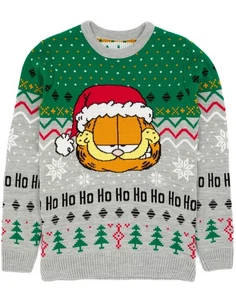 Garfield Grey Character Christmas Jumper Mens - Picture 1 of 9