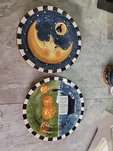 Set Of 2 Sakura David Carter Brown Pumpkin Hollow Salad Plates - Picture 1 of 7