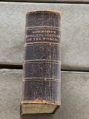 Antique 1856 Lippincott’s Pronouncing Gazetteer World Atlas Book Leather Bound Foto 1 de 4
