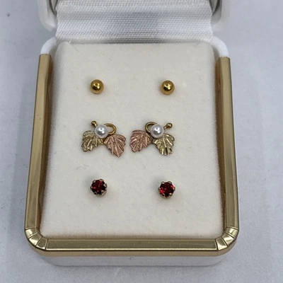 Black Hills Gold Ruby Earring Set 10K Interchangeable Studs July - Image 1 of 4