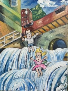 Sal And Sally Travelers Saltando de Chagrin Falls Ohio Por MBollen Arte Original - Imagen 1 de 7