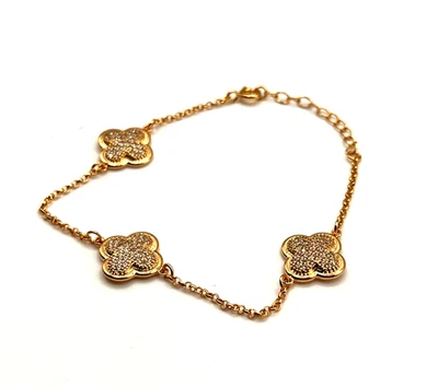 Fein Damen Armband 18k vergoldet - Glücks Kleeblatt, Luxus Schmuckstück - Bild 1 von 4