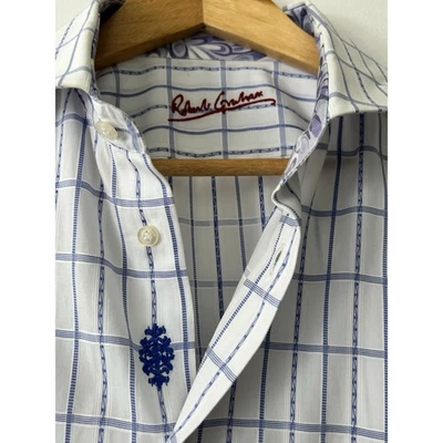 Camisa Robert Graham XL Botón Frontal Cuadros Cuadros Paisley Puño Francés Bordado Foto 1 de 4