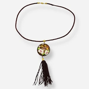 Vintage Cloisonné Emaille Anhänger Halskette Schmetterlinge Quaste braun Butterfly - Bild 1 von 8