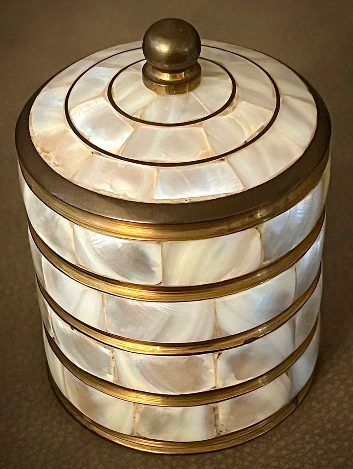 Brass Mother Of Pearl Inlay (made in India) Round Trinket Box - Image 1 of 1