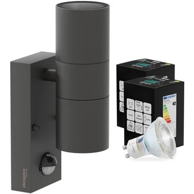 LED Außenleuchte mit Bewegungsmelder Gu10 IP44 Wandleuchte Anthrazit Lampe - Bild 1 von 4