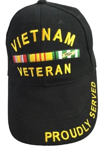 Vietnam Veteran Baseball Hat Cap Proudly Served Adjustable Black Military Hat - Picture 1 of 8