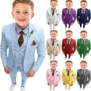 Boys Suits Formal 3 Pieces Wedding Ring Bearer Outfit Kids Tuxedo Suit Set - Picture 1 of 34