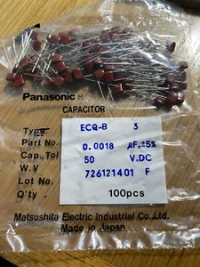 A bag of 20, 50, 100 Panasonic ECQ-B, 0.0018 uf 50 VDC capacitor - Picture 1 of 2