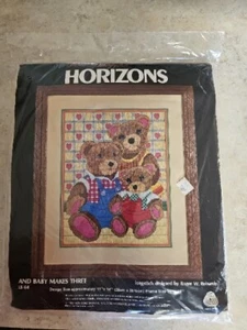 Horizons AND BABY MAKES THREE Longstitch Stitchery Kit 11×14" wool thread - Picture 1 of 9
