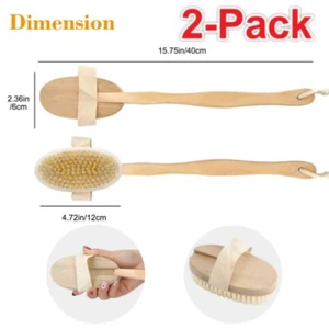 Premium Natural Bristle Wooden Bath Shower Body Back Dry Skin Brush Spa Scrubber - Picture 1 of 10