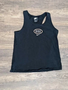 Nike Women’s  Dri-Fit Black Tank Top Razor Back Embroidered Logo Running Gym M - Picture 1 of 5
