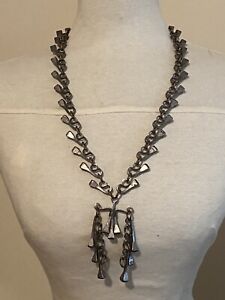 Vintage Long 13” Modernist Brutalist Horseshoe Nail Necklace & 4”Pendant