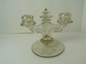 Vintage Clear Glass Double Arm Candle Holder Candlestick 5.5 x 7.5 - Picture 1 of 7