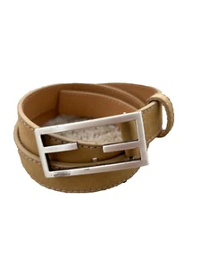 FENDI natural TAN BEIGE thin LEATHER BELT silver WIDE FF LOGO $520 XS 28/70 REAL - Picture 1 of 22