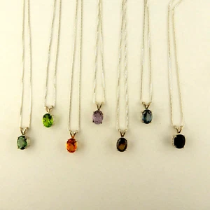 8x6 mm facettierte ovale echte Swarovski Kristall 16" Sterlingsilber Halskette - Bild 1 von 30