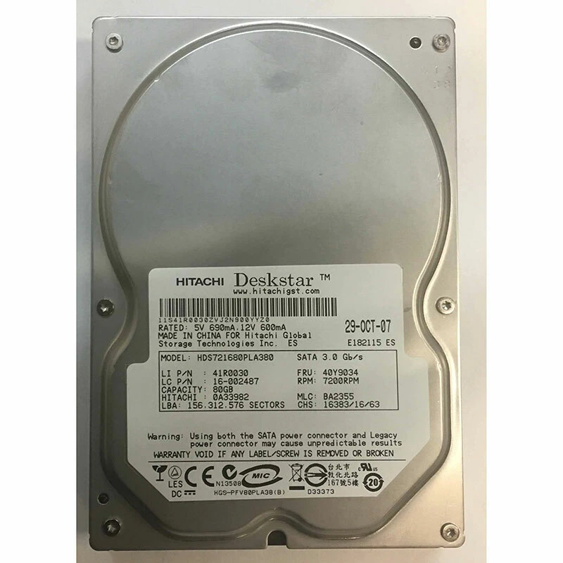 0A33982 - Hitachi 80GB 7200 RPM SATA 3.5" HDD - Image 1 of 1