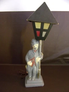 Vintage Hobo With Lamp Post Chalkware Lamp - Picture 1 of 12
