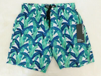 Rue 21 Carbon Mens Swim Trunks Shorts Blue Green Leaves Pockets Size Small NWT - Image 1 of 4