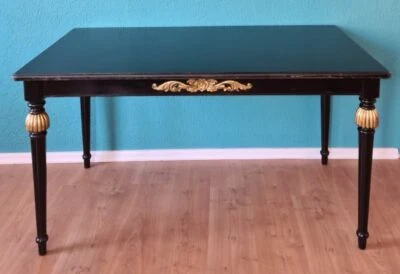 ESSTISCH WOHNZIMMERTISCH 140 X 80 MAHAGONI-HOLZ SCHWARZ-GOLD JUGEND-STIL - Bild 1 von 4