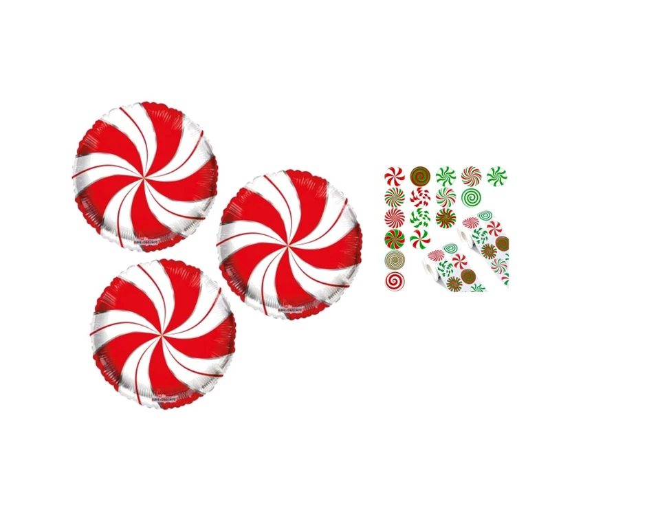 Set Of 3 Christmas Candy Mint Swirl 18'' Balloons Birthday Party Decorations - Image 1 of 1