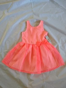 Cat & Jack Toddler Girl Neon Coral Pink Stripe Dressy A-line Dress Size XS(4/5) - Picture 1 of 12