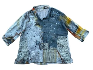John Mark Blouse Women’s XL Top Art Floral Tunic Lagenlook Abstract Button Front - Picture 1 of 8