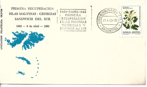ARGENTINA 1983 COVER WITH SPECIAL CANCEL FALKLAND WAR ISLAS MALVINAS 1982 Cover