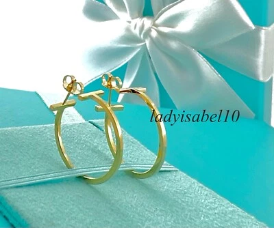 Pendientes de aro Tiffany & Co. de oro amarillo de 18k mediano alambre en T con caja - Auténticos Foto 1 de 4