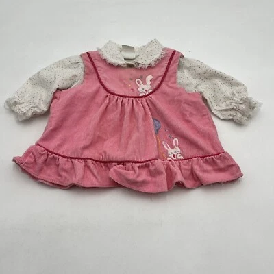 Vintage Mayfair Pink Corduroy Bunny Spring Pinafore Dress Baby Girl Infant - Image 1 of 4