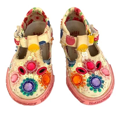 Lelli Kelly Infant Baby Shoes Flower Sequin Hook And Loop Sneaker Pink/Wht Sz 20 - Image 1 of 4