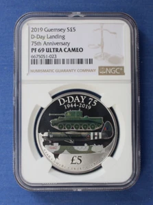 2019 Guernsey Silver Proof £5 coin "D-Day Landings" NGC Graded PF69 Ultra Cameo - Picture 1 of 2